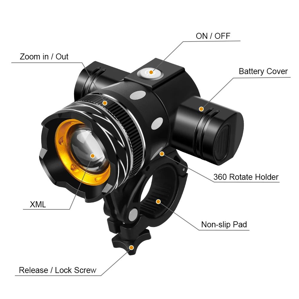 LED Bicycle Front Light USB Rechargeable Waterproof Bike Headlight With Adjustable Zoom Flashlight  5