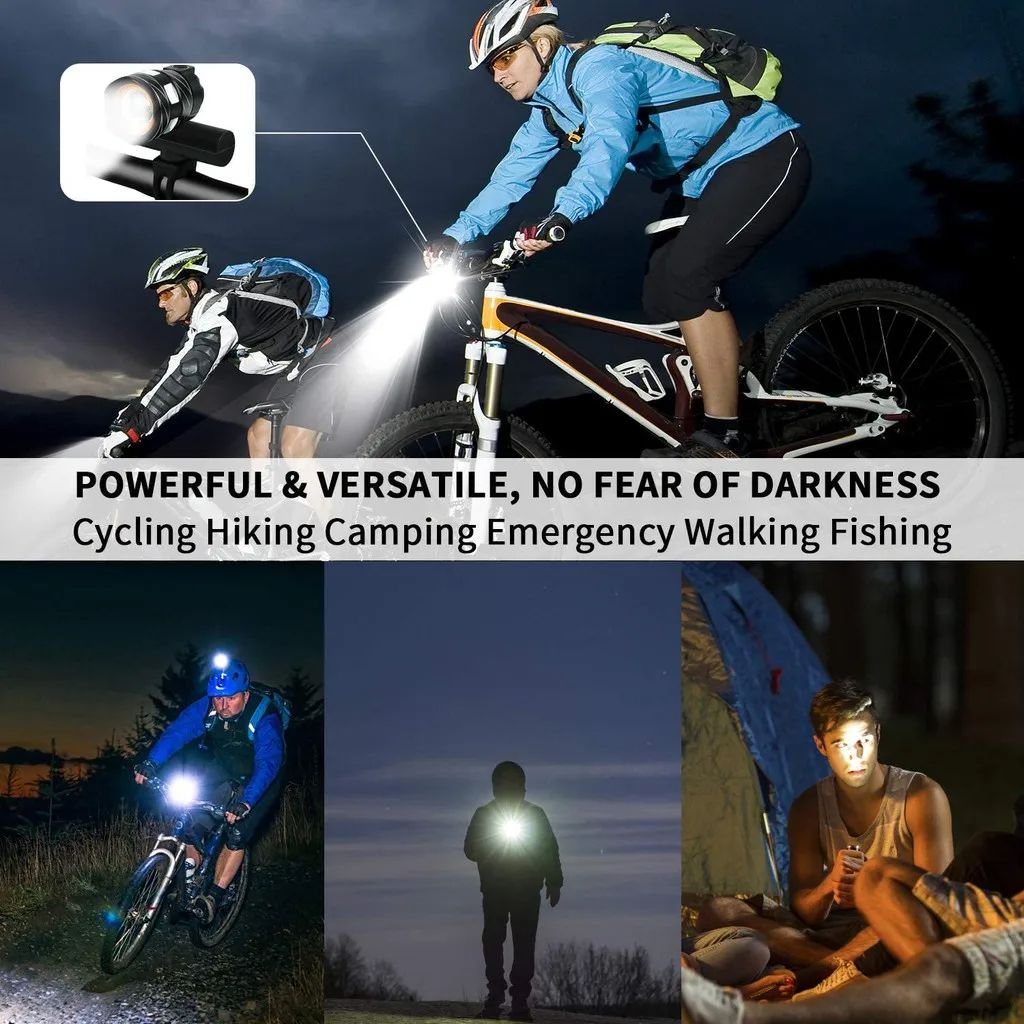 LED Bicycle Front Light USB Rechargeable Waterproof Bike Headlight With Adjustable Zoom Flashlight  3