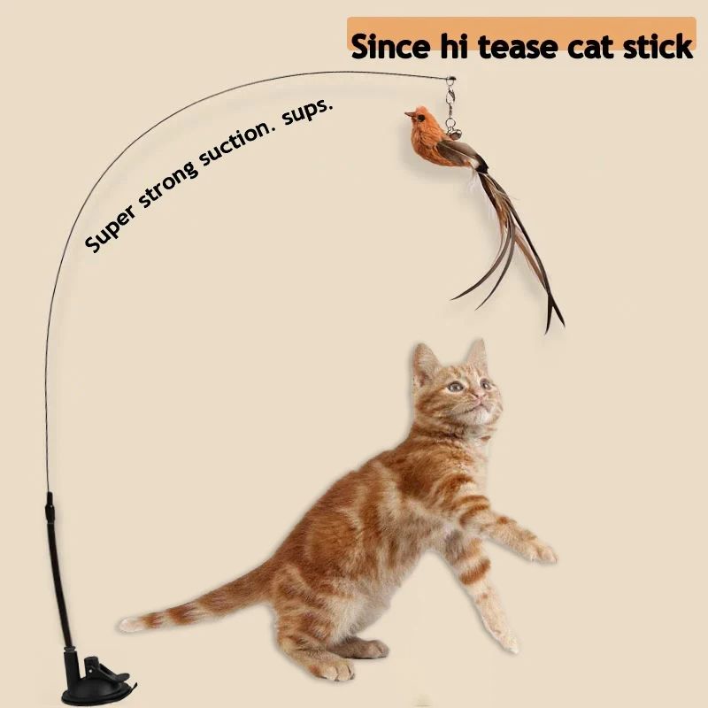 Simulated Bird Cat Toy With Feather Teaser Wand  Upgraded Epoxy Sucker  Steel Wire Rod For Interact