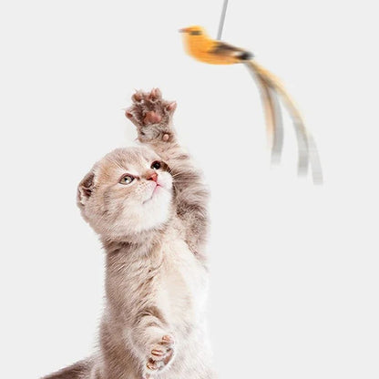 Simulated Bird Cat Toy With Feather Teaser Wand  Upgraded Epoxy Sucker  Steel Wire Rod For Interact