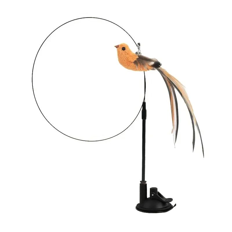 Simulated Bird Cat Toy With Feather Teaser Wand  Upgraded Epoxy Sucker  Steel Wire Rod For Interact