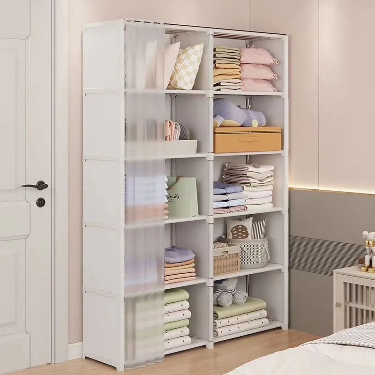 Dustproof Wardrobe High Capacity Partition Bookshelf  Bedroom Storage Cabinet 3