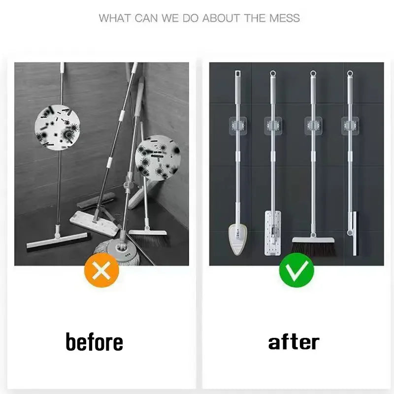 4pcs Plastic Hanging Mop Storage Rack – Wall Mounted, Space Saving Organizer for Brooms & Cleaning Tools