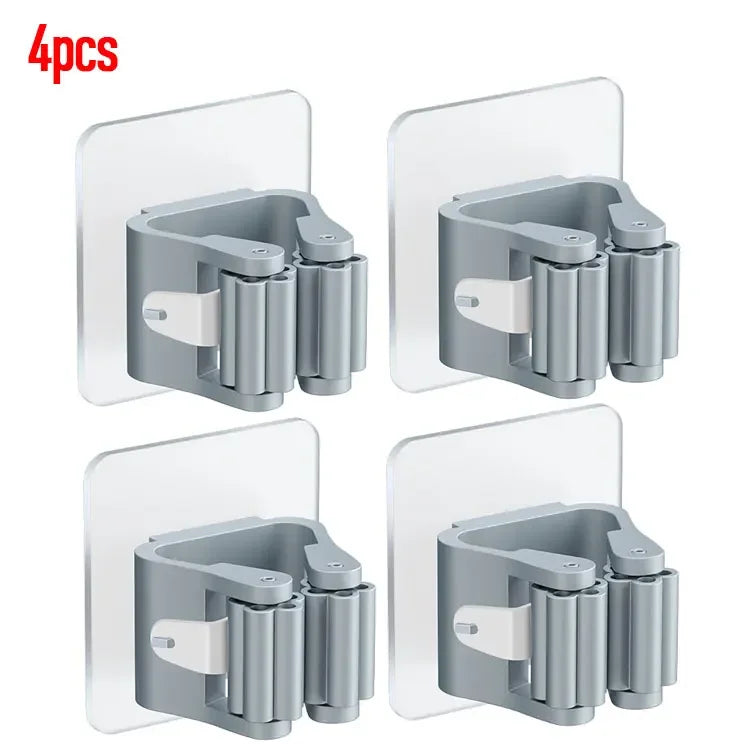 4pcs Plastic Hanging Mop Storage Rack – Wall Mounted, Space Saving Organizer for Brooms & Cleaning Tools