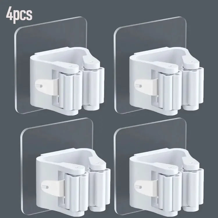 4pcs Plastic Hanging Mop Storage Rack – Wall Mounted, Space Saving Organizer for Brooms & Cleaning Tools