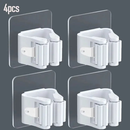 4pcs Plastic Hanging Mop Storage Rack – Wall Mounted, Space Saving Organizer for Brooms & Cleaning Tools