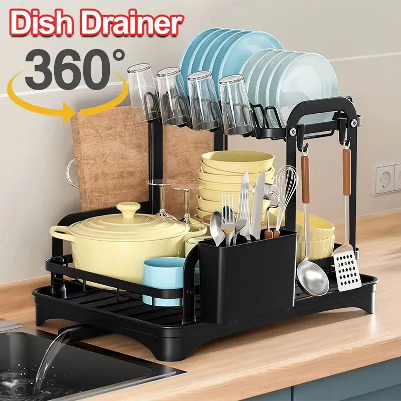 Double-Layer Kitchen Dish Rack, Space-Saving Tableware Organizer