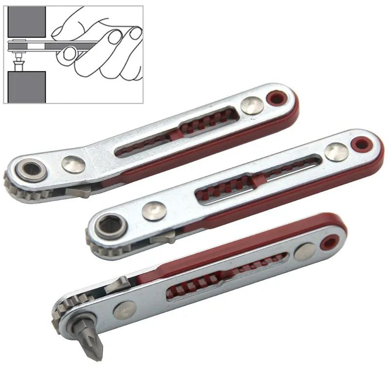 Multifunctional Bidirectional Ratchet Screwdriver, Forward & Reverse Elbow Wrench Tool with Flat & Cross Slotted Head