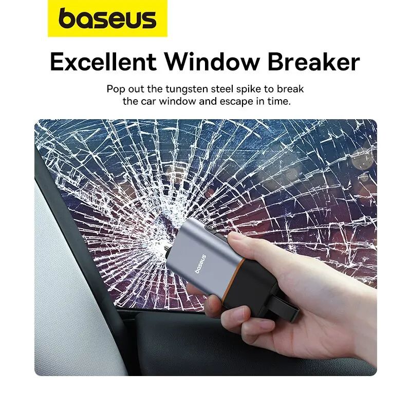 Baseus Car Emergency Safety Hammer Pro UShaped Seat Belt Cutter Window Breaker And Emergency Lam 2