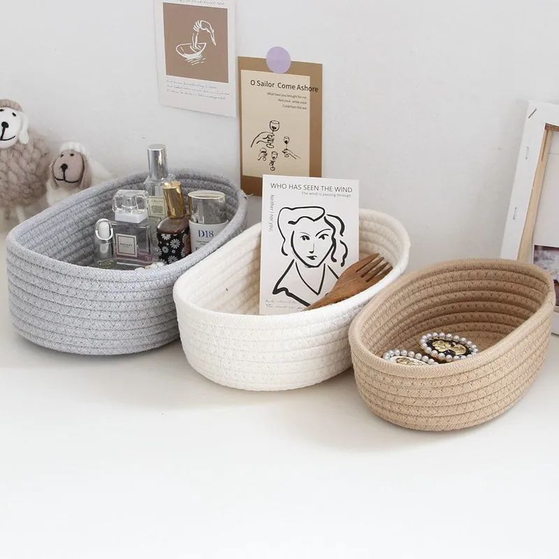 Nordic Cotton Rope Woven Storage Baskets, Desktop Organizer for Sundries, Keys & Cosmetics
