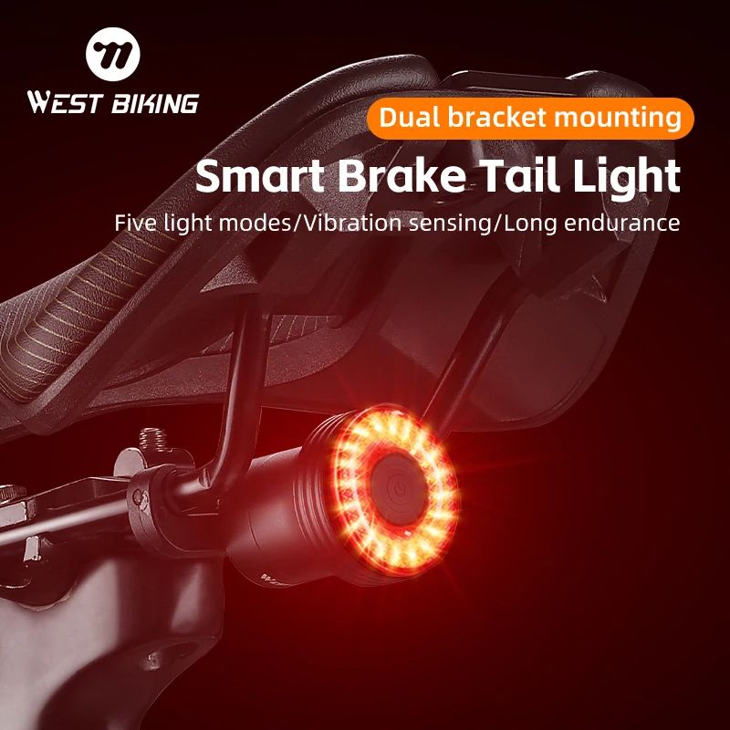 WEST BIKING Bike Tail Light, Smart Sensing MTB Road Bike Rear Light, IPX6 Waterproof with Type-C Charging