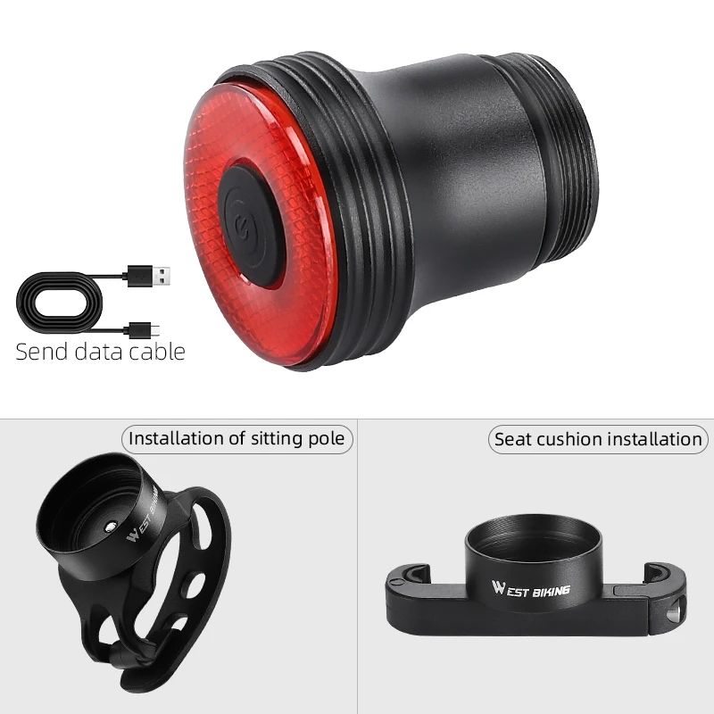 WEST BIKING Bike Tail Light Smart Sensing MTB Road Bike Rear Light IPX6 Waterproof With TypeC Charg 8