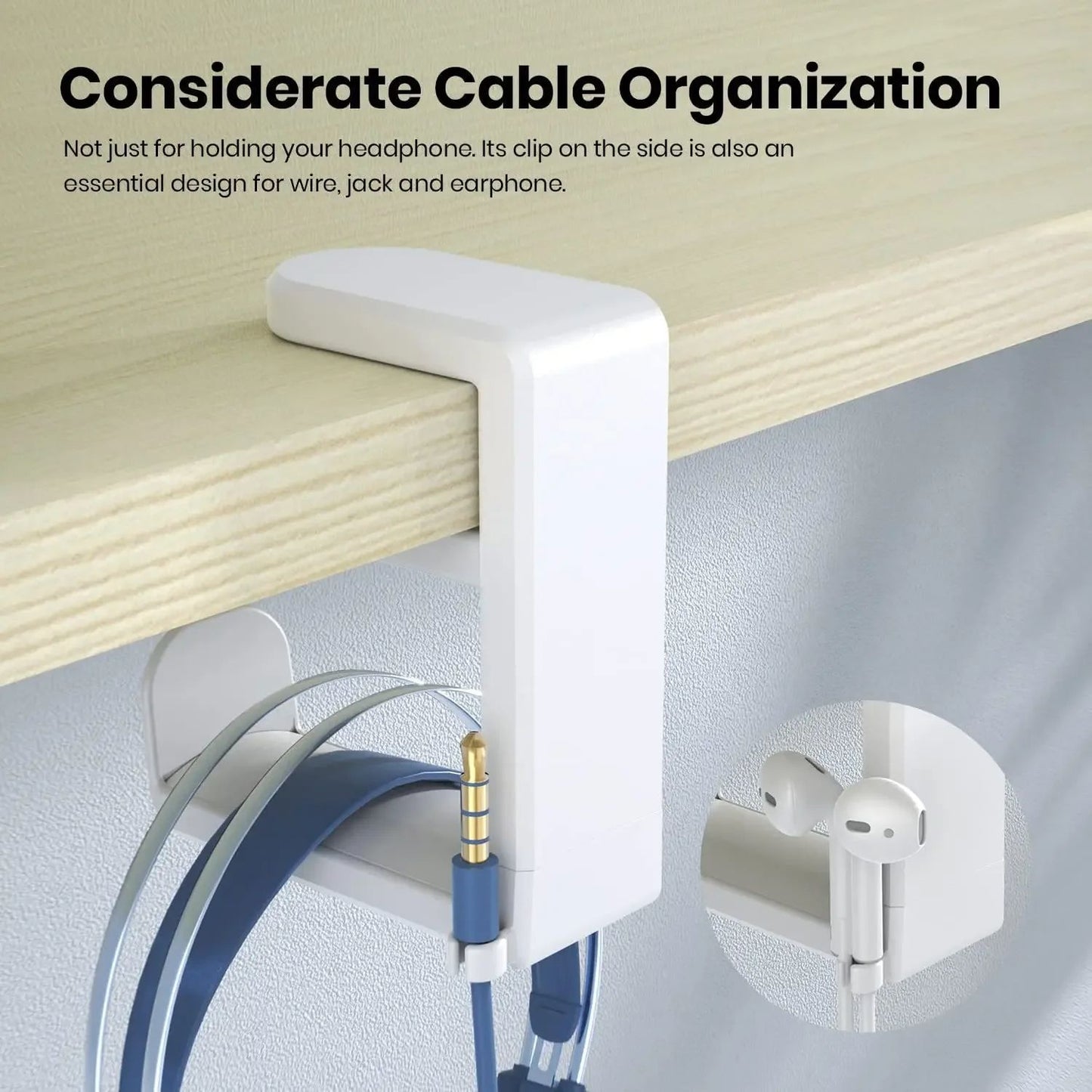 No Punch Table Clip Hook Headphone Holder  MultiPurpose Organizer 3