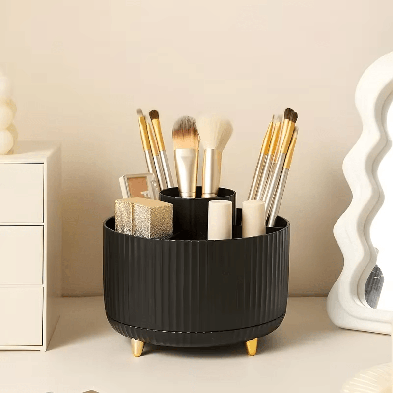 360° Rotating 5-Slot Makeup Brush Holder Organizer – Multi-Functional Desk & Vanity Cosmetic Storage