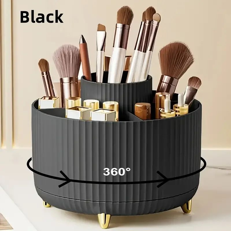 360 Rotating 5Slot Makeup Brush Holder Organizer  MultiFunctional Desk  Vanity Cosmetic Storage 2