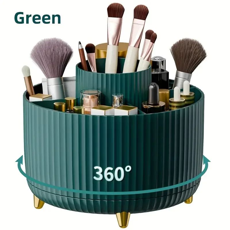 360 Rotating 5Slot Makeup Brush Holder Organizer  MultiFunctional Desk  Vanity Cosmetic Storage 5