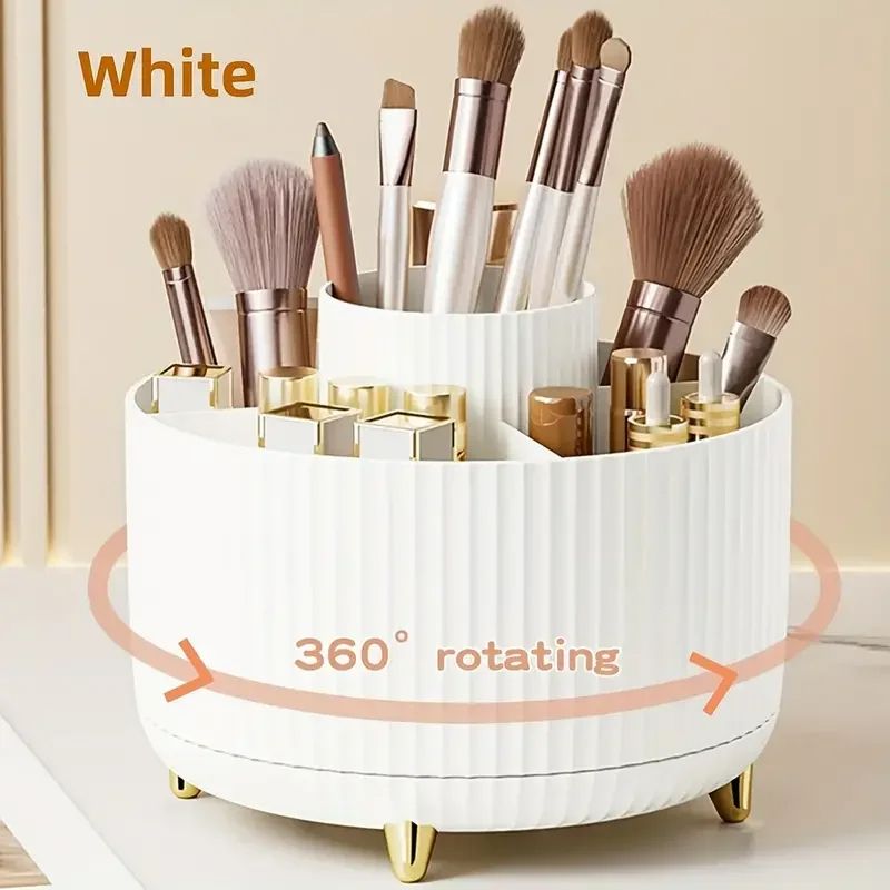 360 Rotating 5Slot Makeup Brush Holder Organizer  MultiFunctional Desk  Vanity Cosmetic Storage 8