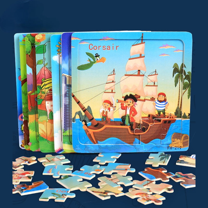Wooden Puzzle For Babies Cartoon Animal  Vehicle 3D Jigsaw Montessori Educational Toys For Toddlers 2