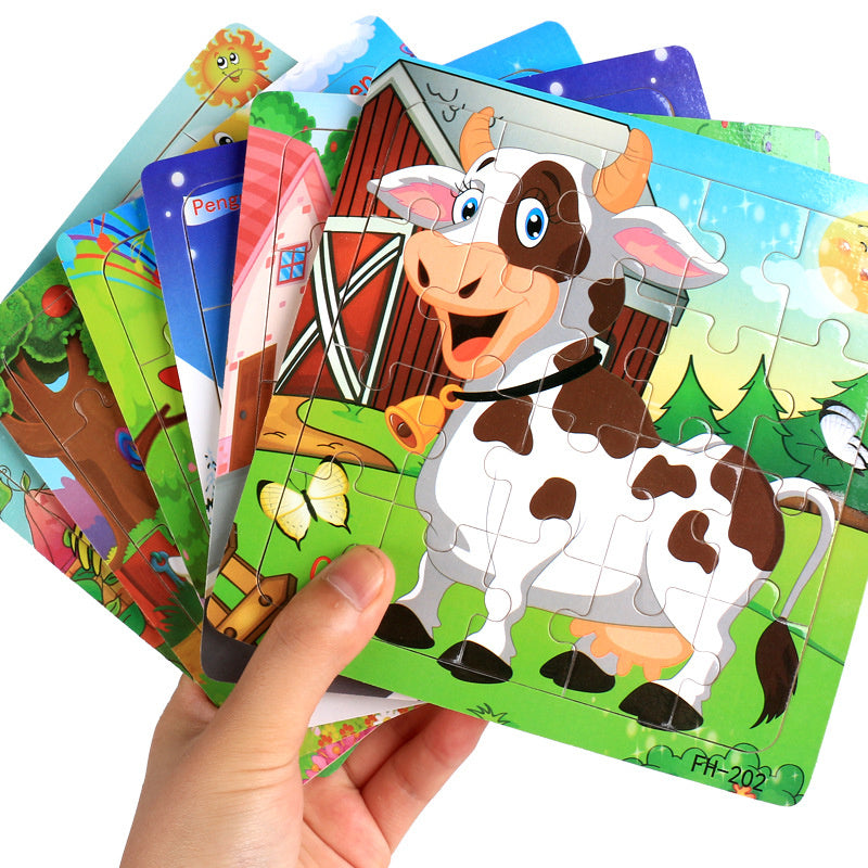 Wooden Puzzle For Babies Cartoon Animal  Vehicle 3D Jigsaw Montessori Educational Toys For Toddlers 3