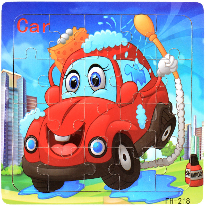 Wooden Puzzle For Babies Cartoon Animal  Vehicle 3D Jigsaw Montessori Educational Toys For Toddlers 8