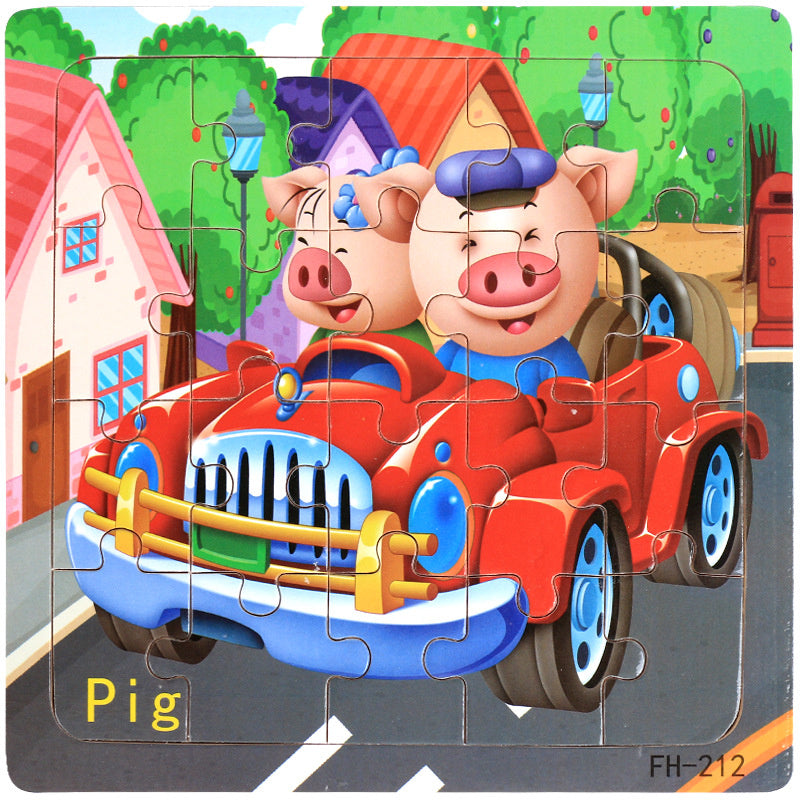 Wooden Puzzle For Babies Cartoon Animal  Vehicle 3D Jigsaw Montessori Educational Toys For Toddlers 13