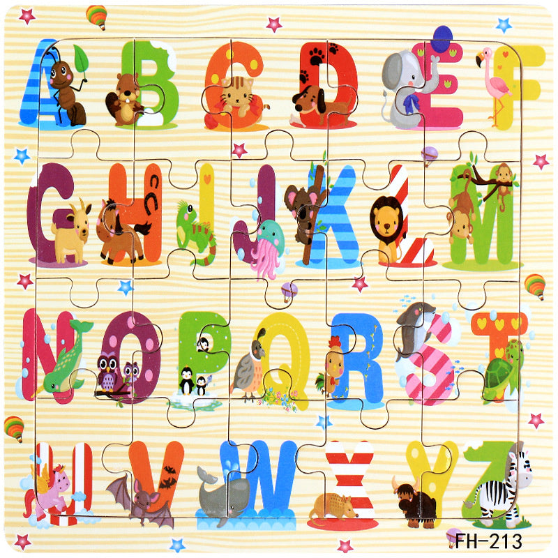 Wooden Puzzle For Babies Cartoon Animal  Vehicle 3D Jigsaw Montessori Educational Toys For Toddlers 15