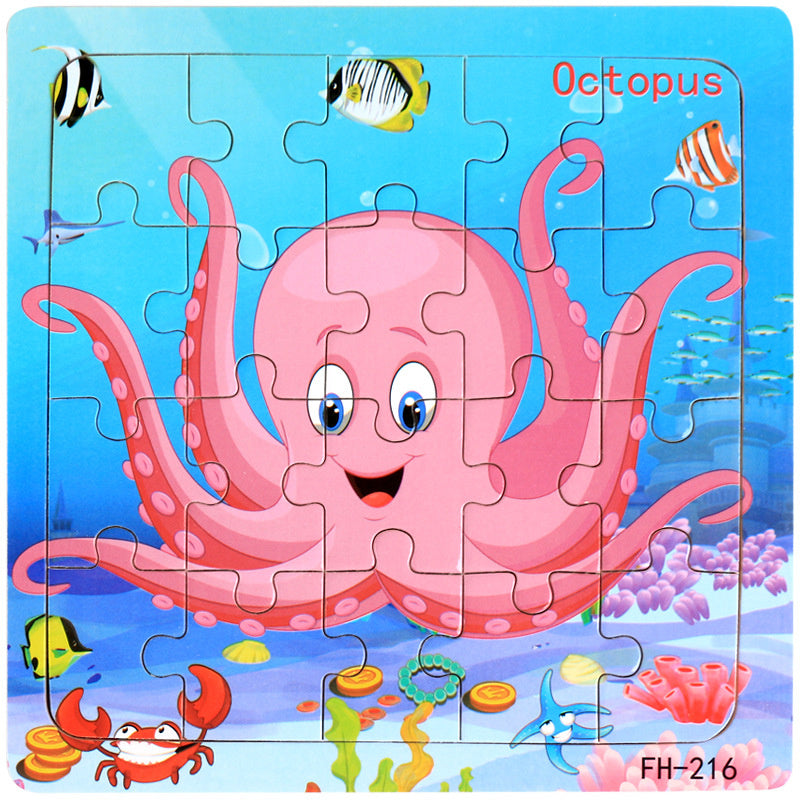Wooden Puzzle For Babies Cartoon Animal  Vehicle 3D Jigsaw Montessori Educational Toys For Toddlers 16