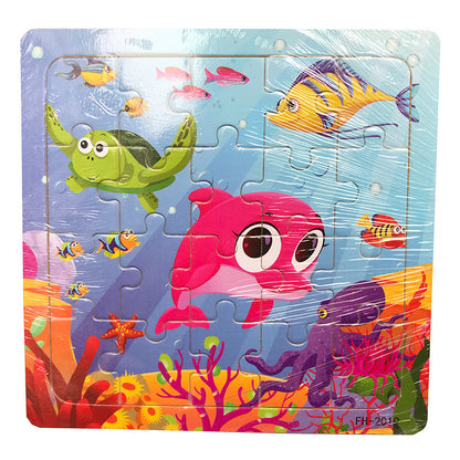 Wooden Puzzle For Babies Cartoon Animal  Vehicle 3D Jigsaw Montessori Educational Toys For Toddlers 17