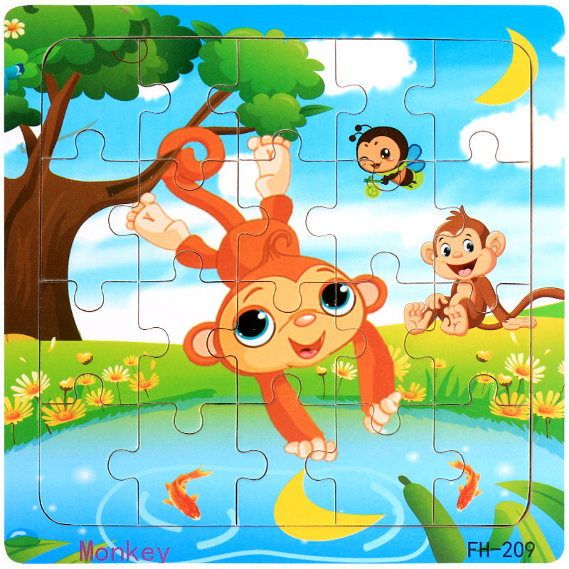 Wooden Puzzle For Babies Cartoon Animal  Vehicle 3D Jigsaw Montessori Educational Toys For Toddlers 19
