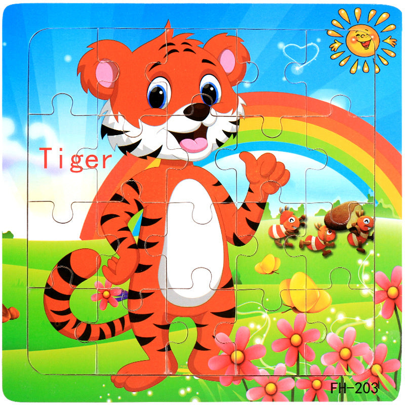 Wooden Puzzle For Babies Cartoon Animal  Vehicle 3D Jigsaw Montessori Educational Toys For Toddlers 21