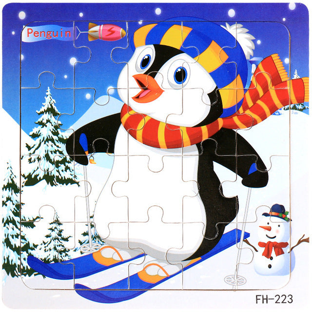 Wooden Puzzle For Babies Cartoon Animal  Vehicle 3D Jigsaw Montessori Educational Toys For Toddlers 28