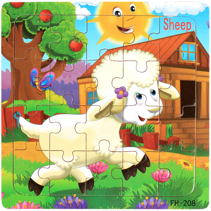 Wooden Puzzle For Babies Cartoon Animal  Vehicle 3D Jigsaw Montessori Educational Toys For Toddlers 30