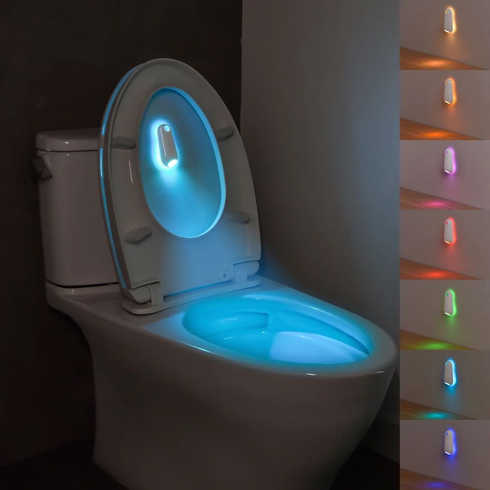LED Toilet Bowl Light with Motion Sensor, Rechargeable RGB 7-Color Changing Bathroom Night Light, Fit For Any Toilet