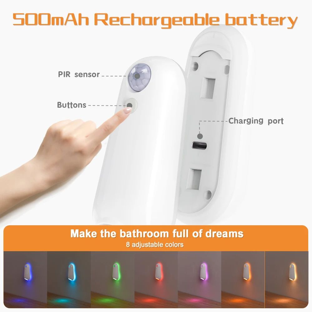 LED Toilet Bowl Light With Motion Sensor Rechargeable RGB 7Color Changing Bathroom Night Light Fit  5