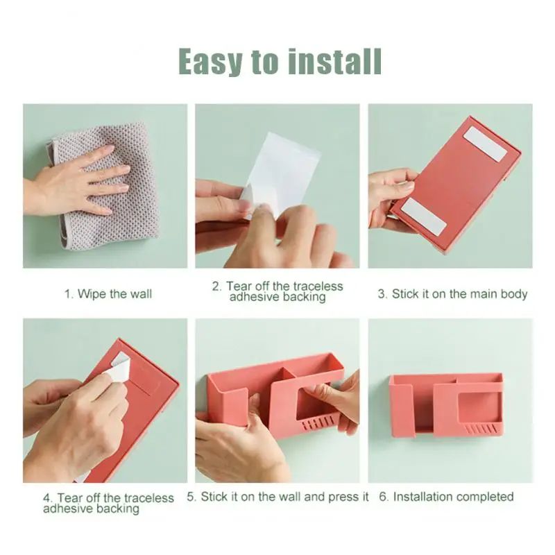 WallMounted Mobile Phone  Remote Control Storage Box Multifunctional Punch Free Organizer 3