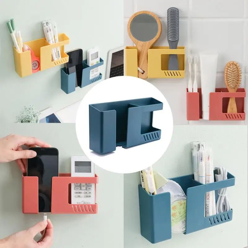 WallMounted Mobile Phone  Remote Control Storage Box Multifunctional Punch Free Organizer 4