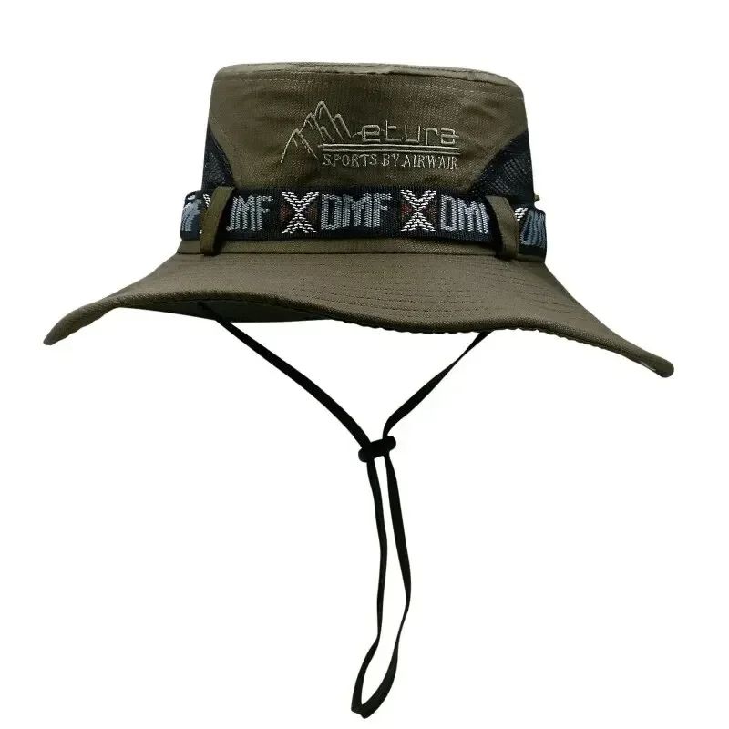 Summer Men Bucket Hat Outdoor UV Protection Wide Brim Panama Safari Hunting Hiking Mesh Fisherman B 2