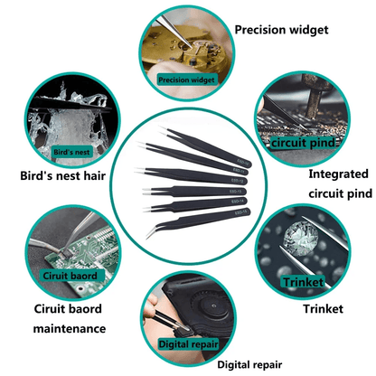 AntiStatic ESD Stainless Steel Tweezers Set Industrial Precision Maintenance Tools For Electronics  4