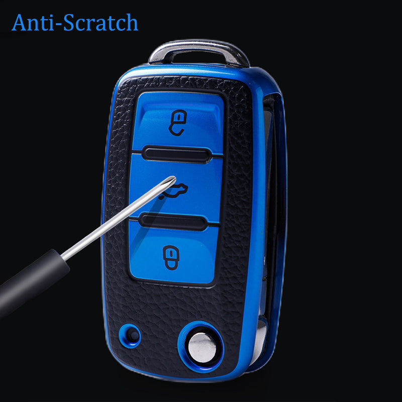 Leather TPU Car Key CaseFull Cover Protection For VW Volkswagen Polo Tiguan Passat Golf JettaLavida 3