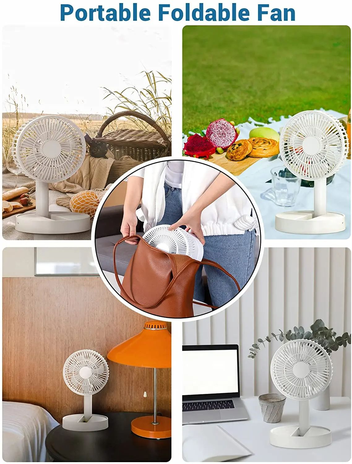 USB Foldable Fan With 4 Speeds And Timer Battery Operated Mini Table Fan For Bedroom Indoor And Out 3