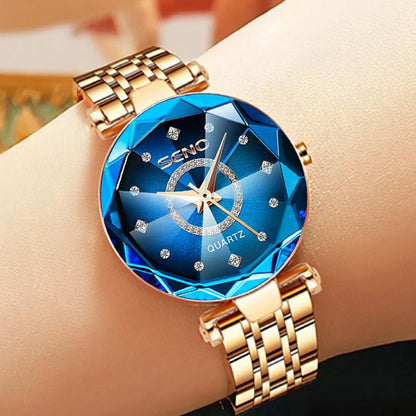 Ocean Star Women's Crystal Watch, Luxury Rose Gold Bracelet Wrist Watch for Ladies