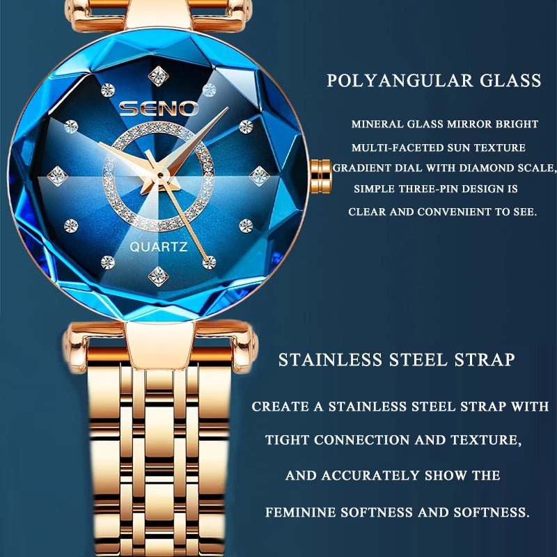 Ocean Star Womens Crystal Watch Luxury Rose Gold Bracelet Wrist Watch For Ladies 1