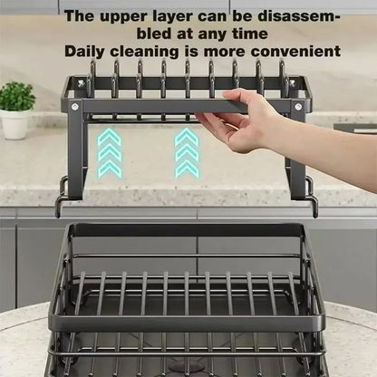 Adjustable Kitchen Plate Storage Box With Drainboard Over Sink Tableware Drying Rack Organizer 1