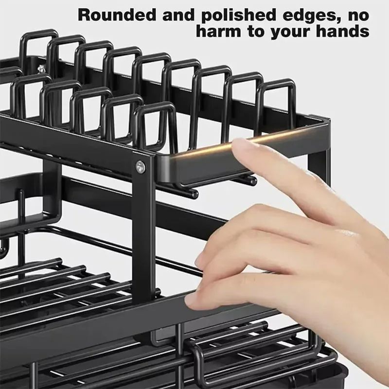 Adjustable Kitchen Plate Storage Box With Drainboard Over Sink Tableware Drying Rack Organizer 2