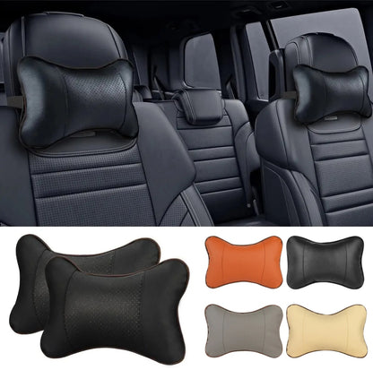 Car Neck Pillows Both Side PU Leather Pack Headrest For Head Pain Relief  Comfort 2