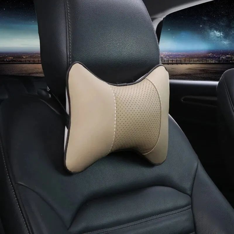 Car Neck Pillows Both Side PU Leather, Pack Headrest for Head Pain Relief & Comfort