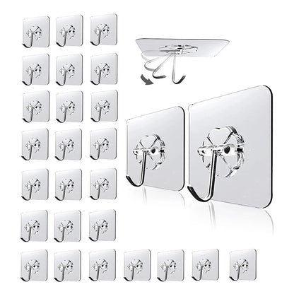Invisible Wall Mount Hooks 30 Pack,Heavy Duty Adhesive Hooks for Hanging Decor, Keys, Towels, No Drill,No Residue Clear