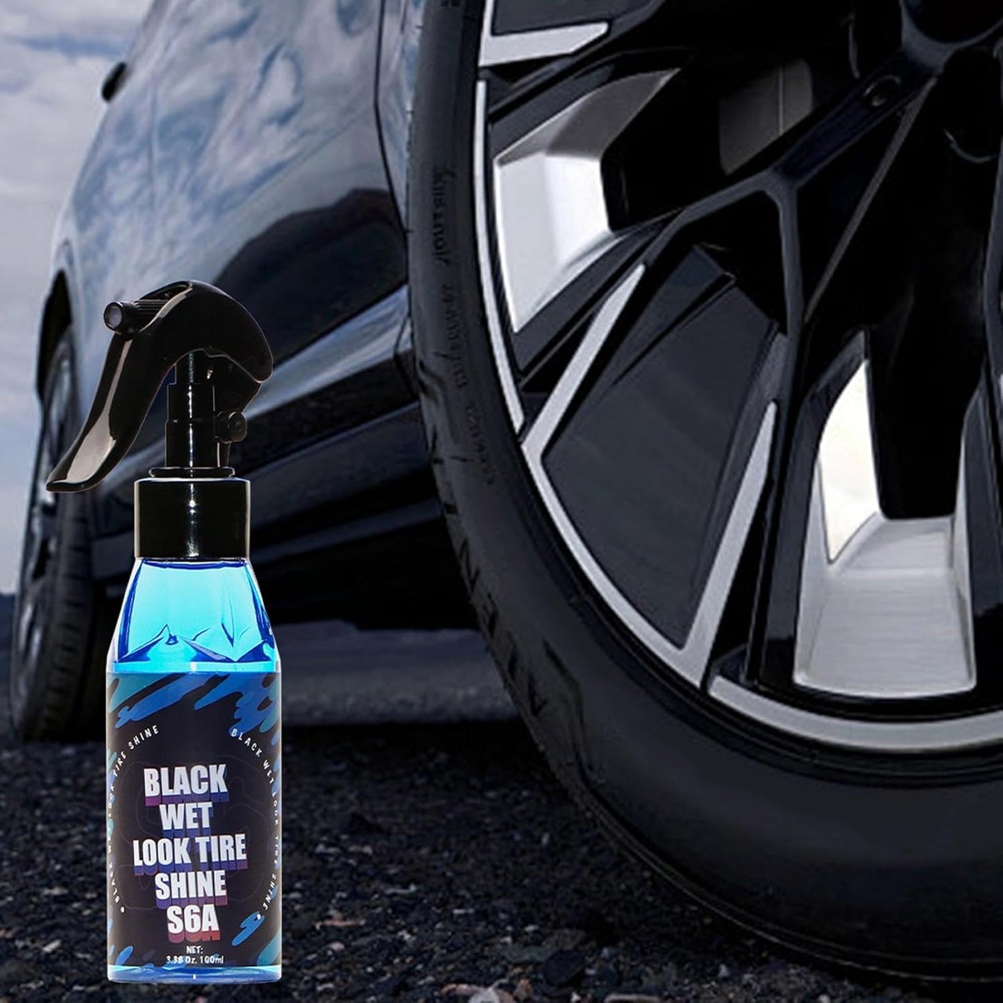Black Wet Look Tire Shine Dressing Spray Glossy Wet Tire Look With UV Protection For Vinyl  Plastic 1