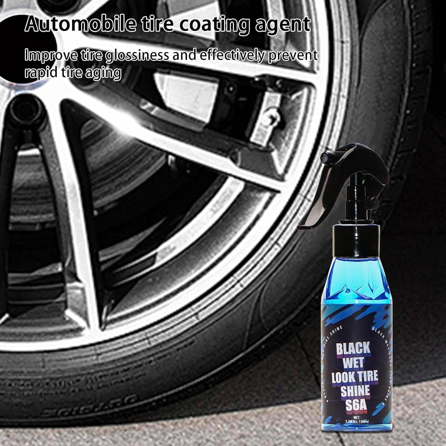 Black Wet Look Tire Shine Dressing Spray Glossy Wet Tire Look With UV Protection For Vinyl  Plastic 2
