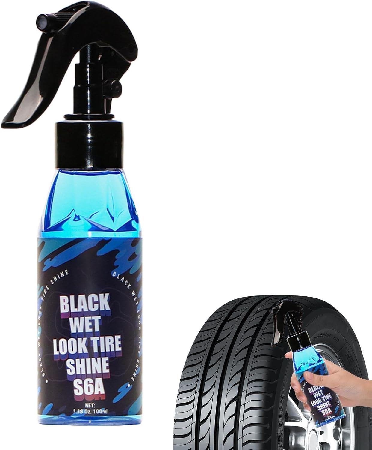 Black Wet Look Tire Shine Dressing Spray Glossy Wet Tire Look With UV Protection For Vinyl  Plastic 6